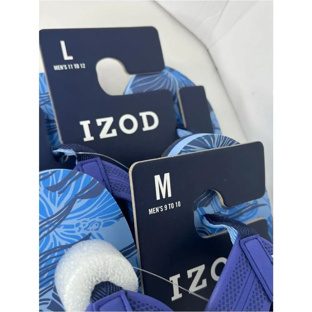 New Izod Navy/Light Blue Tropical Floral Men’s Flip Flops Various Sizes L/M